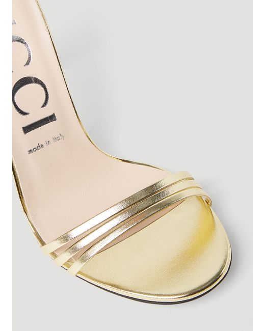 Gucci Natural Metallic Leather Heeled Sandals