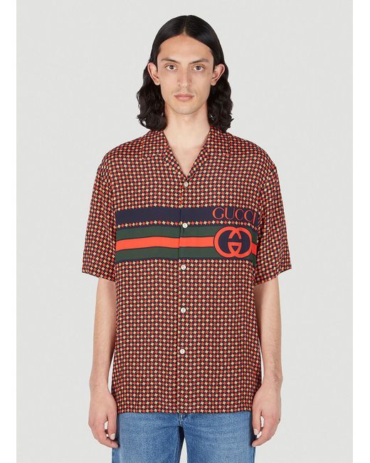 Gucci Houndstooth Bowling Shirt in Red for Men Lyst