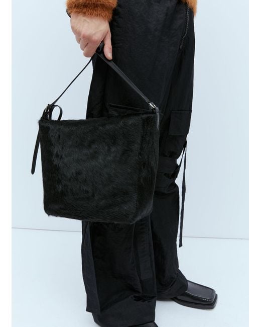 Dries Van Noten Black Leather-trimmed Hair Crossbody Bag for men