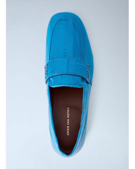 Dries Van Noten Blue Croc-Embossed Leather Loafers