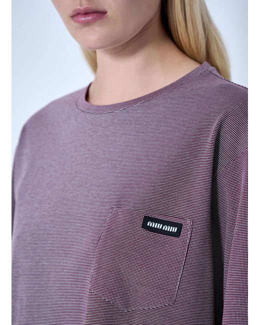 Miu Miu Gray Jacquard Jersey T-Shirt