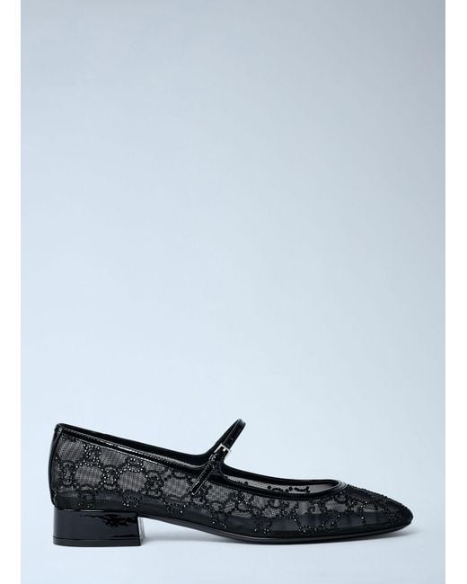 Gucci Black Embellished Gg Ballerina Flats