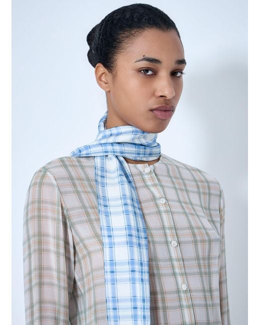 Acne Blue Plaid Sheer Button-Down Blouse