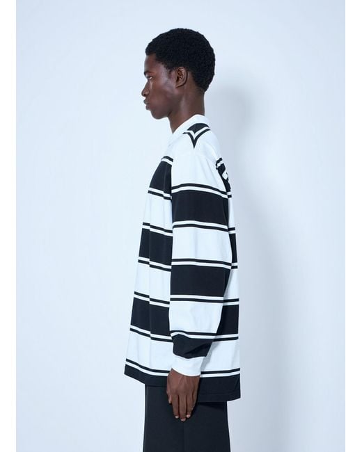 Balenciaga White Striped Logo-Patch Polo Shirt for men