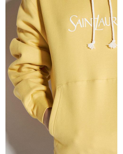 Saint Laurent Yellow Logo Embroidery Hooded Sweatshirt