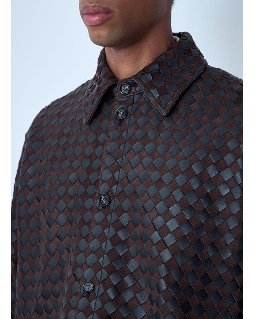 Bottega Veneta Blue Intrecciato Leather And Suede Shirt for men