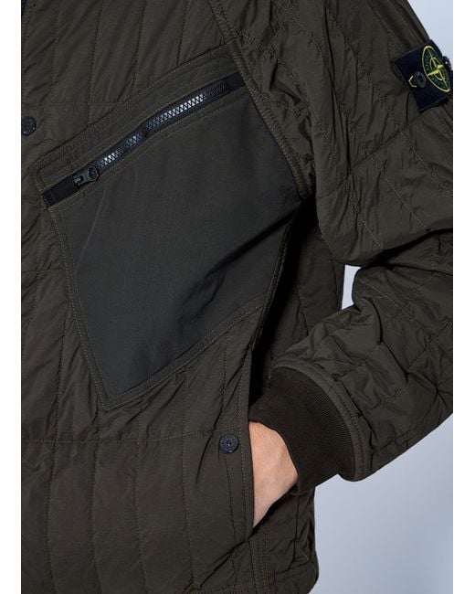 Stone Island Gray Quilted Hooded Jacket for men