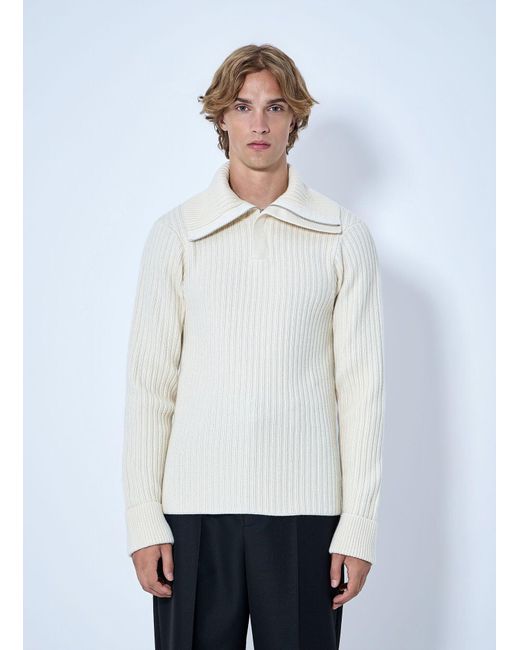 Bottega Veneta White Ribbed Knit Sweater for men