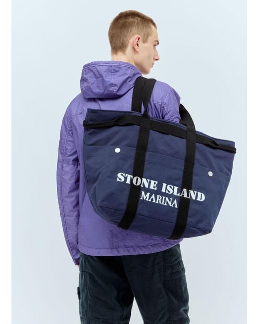 Stone Island Blue Marina Canvas Tote Bag for men