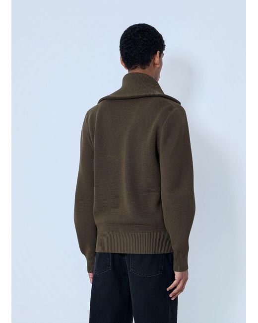 Bottega Veneta Gray Zip-Front High Collar Cardigan for men