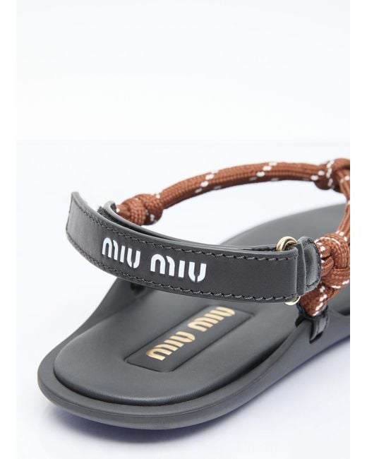 Miu Miu White Riviere Cord And Leather Sandals