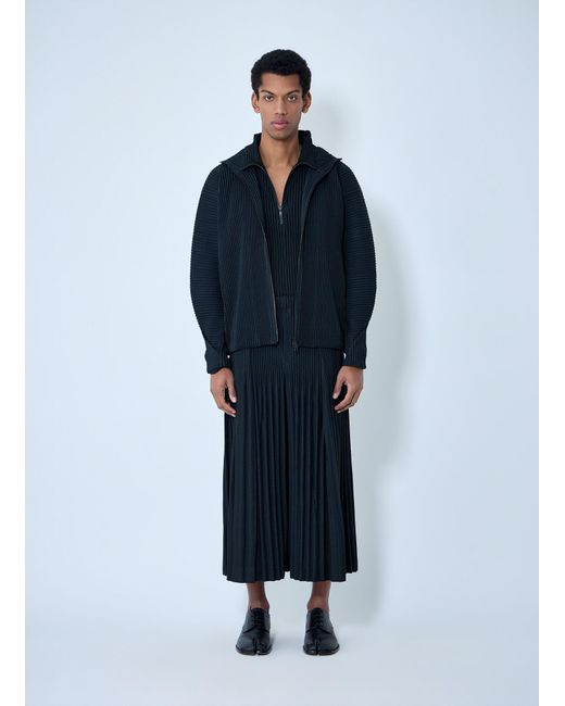 Homme Plissé Issey Miyake Blue Pleated Zip-Up Hooded Sweater for men
