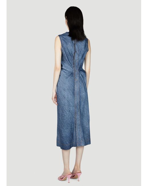 Bottega Veneta Blue Denim Print Midi Dress