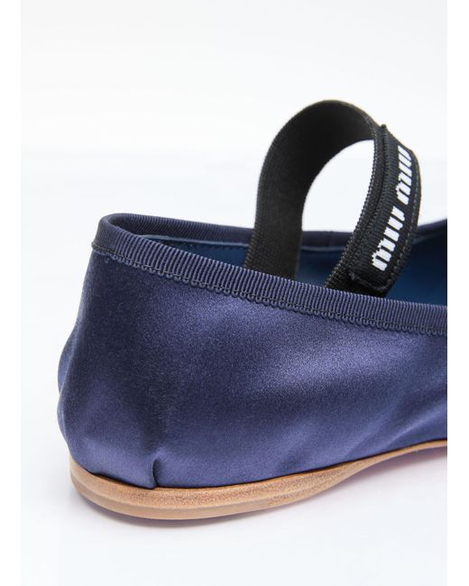 Miu Miu Blue Satin Bow Ballerina Flats