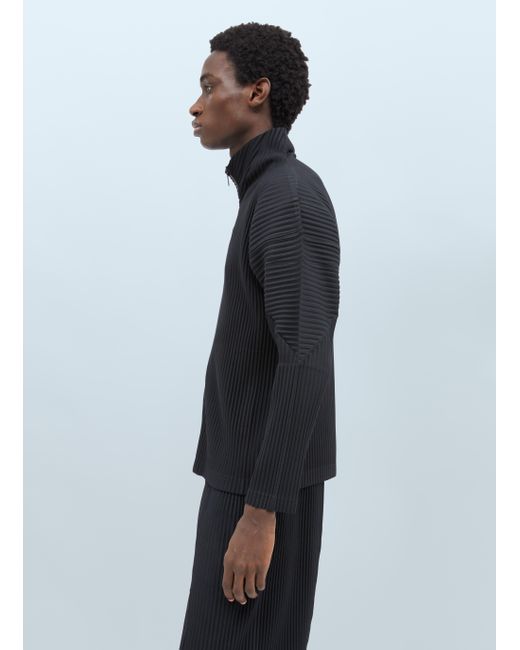 Homme Pliss Issey Miyake Pleated Zip up Cardigan in Black for Men