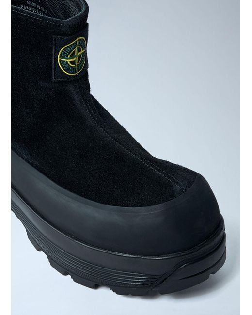 Stone Island Blue Suede Logo Patch Boots for men