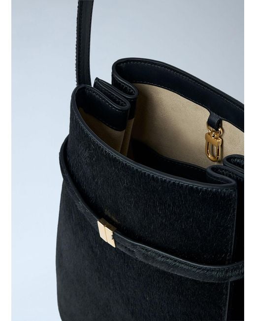 Totême Blue Belted Pony Hair Bucket Bag