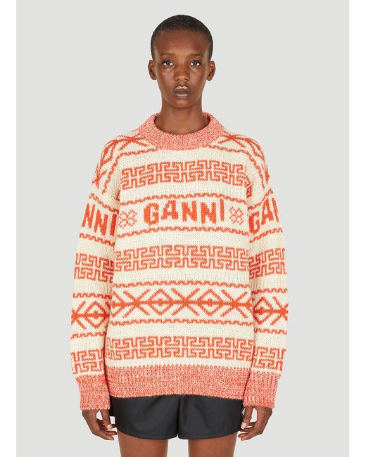 Ganni Cashmere Intarsia Knit Sweater in Cream (Natural) Lyst