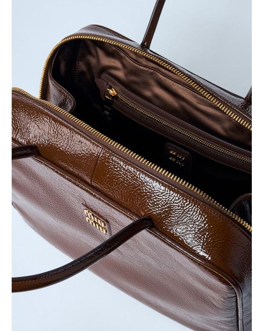 Miu Miu Brown Beau Naplak Patent Shoulder Bag