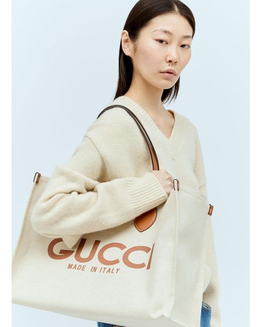 Gucci Natural Large Logo Print Canvas Tote Bag