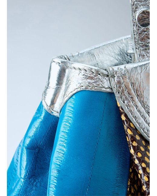 Dries Van Noten Blue Textured Leather Shoulder Bag