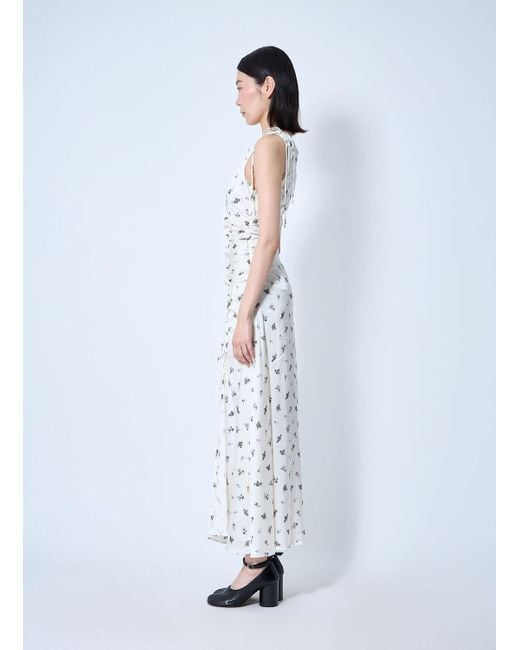 Ganni White Printed Gathered Maxi Dress