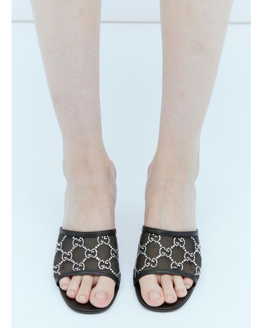 Gucci White Gg Crystal Embellished Heeled Sandals