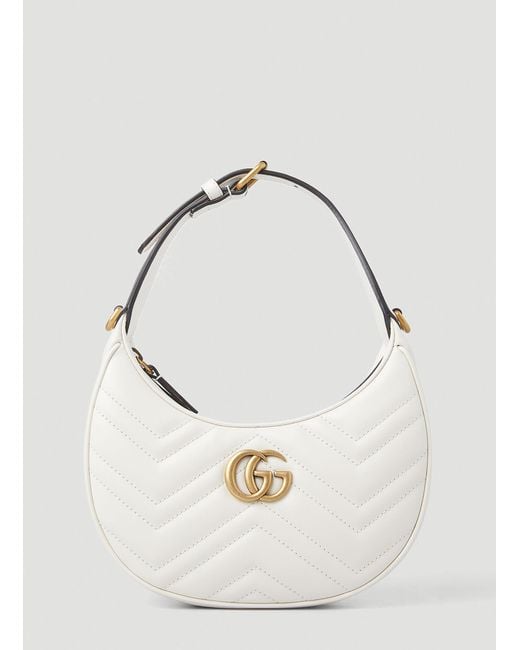 Gucci Leather GG Marmont Half-moon Mini Shoulder Bag in White | Lyst