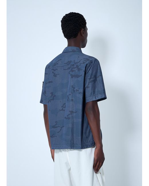 Stone Island Blue Short-Sleeve Overshirt With Flap Pockets for men