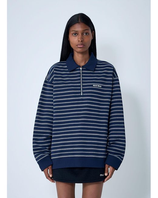 Miu Miu Blue Striped Zip-Up Polo Shirt