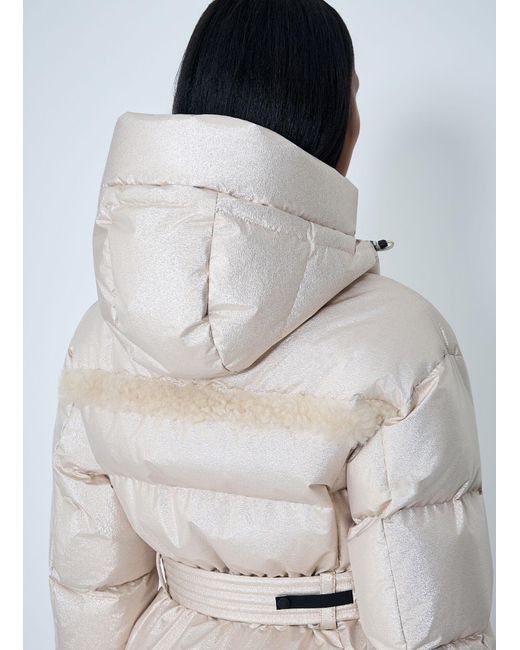 Moncler Gray Belted Down Jacket With Faux Fur Trim