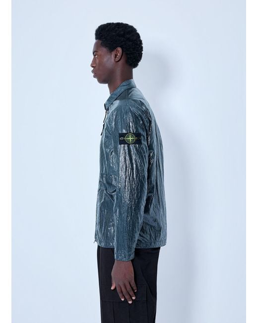 Stone Island Blue Crinkle-Effect Shirt for men