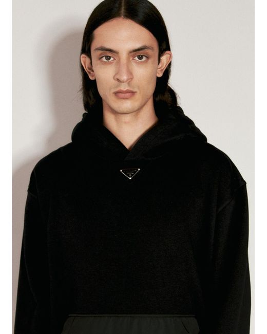 Prada Black Logo Plaque Hooded Sweatshirt for men