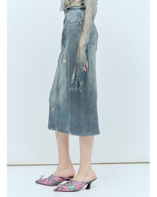Acne Blue Printed Knit Midi Skirt