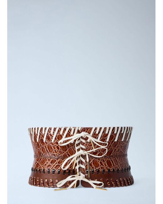 Dries Van Noten Gray Embossed Leather Corset Belt