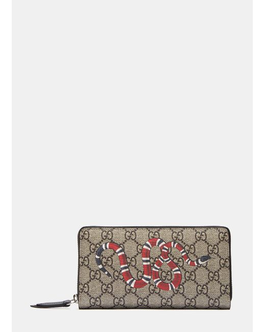 Gucci Multicolor Snake Print GG Supreme Zip Around Wallet for men