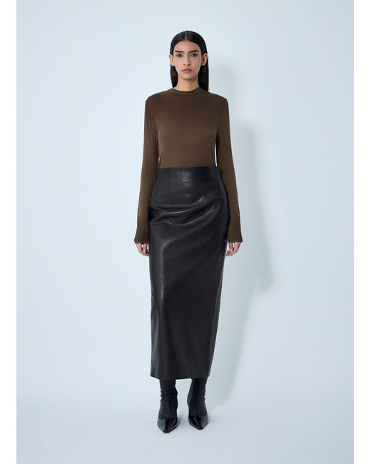 Khaite Black Loxley Leather Skirt
