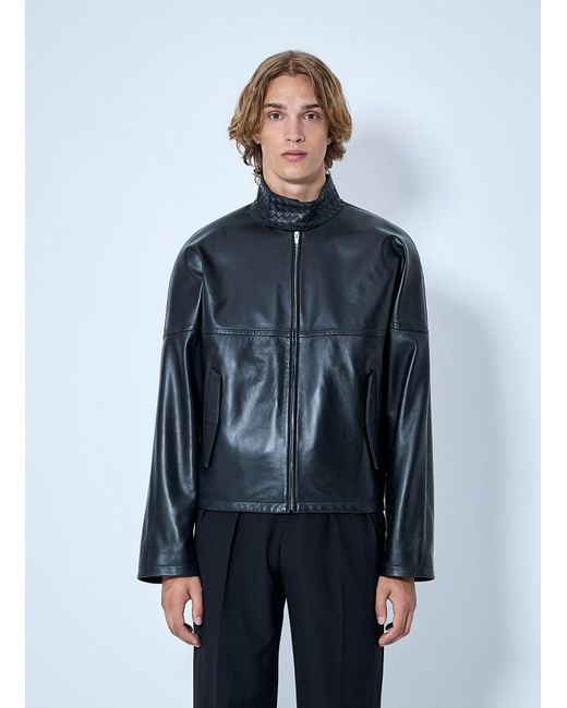 Bottega Veneta Blue Intrecciato Leather Blouson Jacket for men
