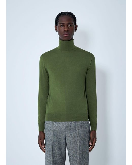 Saint Laurent Green Fine Knit Turtleneck Sweater for men