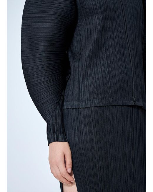 Pleats Please Issey Miyake Blue Pleated Zip-Up Top