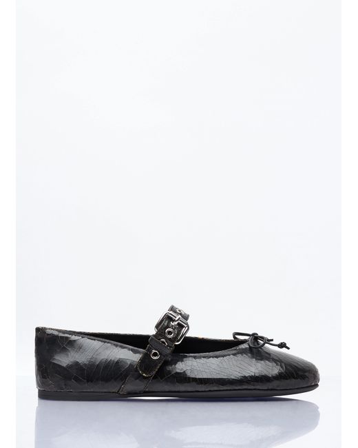 Miu Miu White Crackled Leather Ballerina Shoes