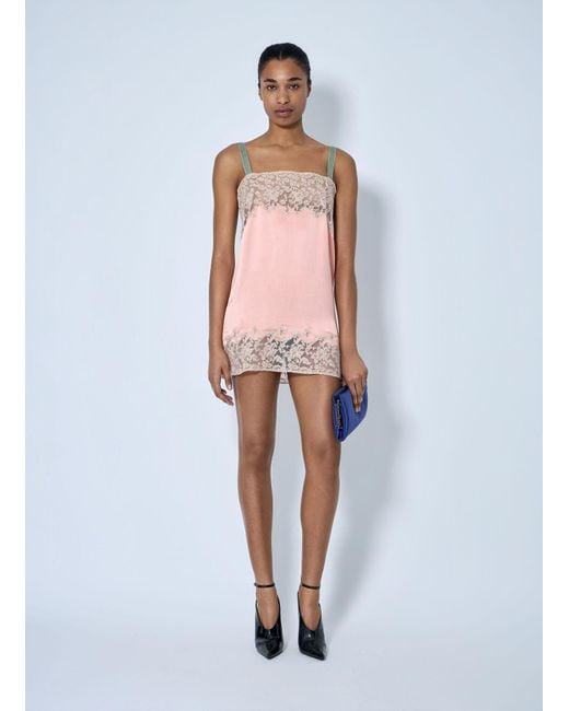 Saint Laurent Pink Sleeveless Lace-Trimmed Slip Dress