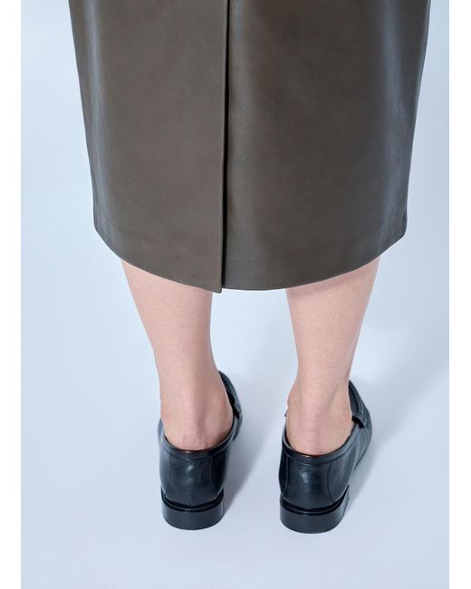 Max Mara Gray Leather Midi Skirt