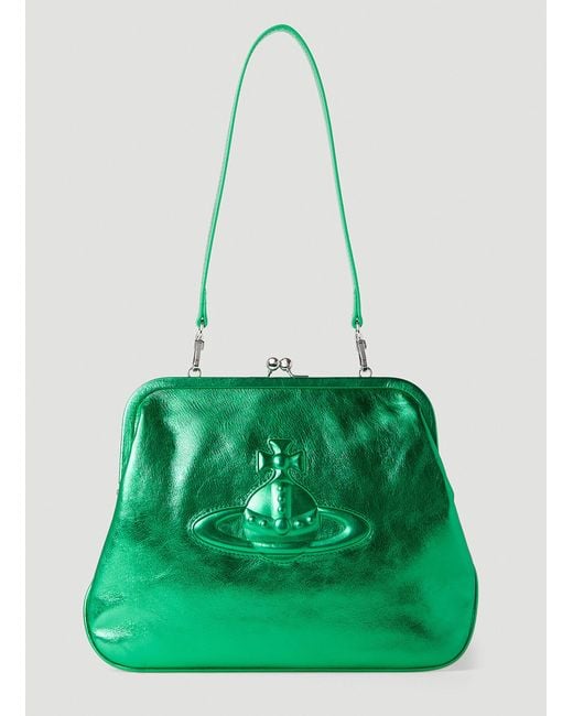 Vivienne Westwood Green Injected Orb Clutch Bag