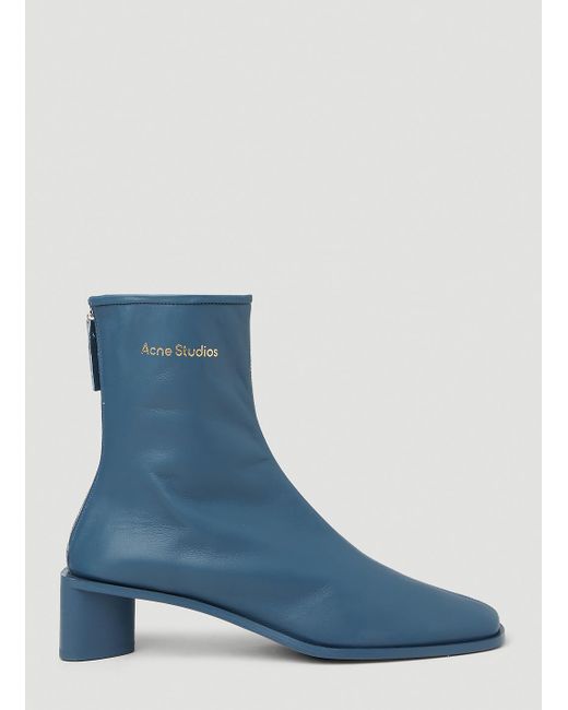 Acne Blue Logo Print Ankle Boots