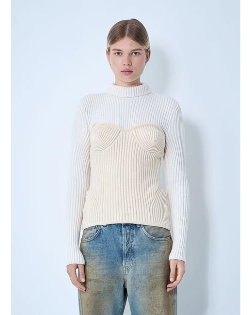 Jean Paul Gaultier White Ribbed Wool Sweater