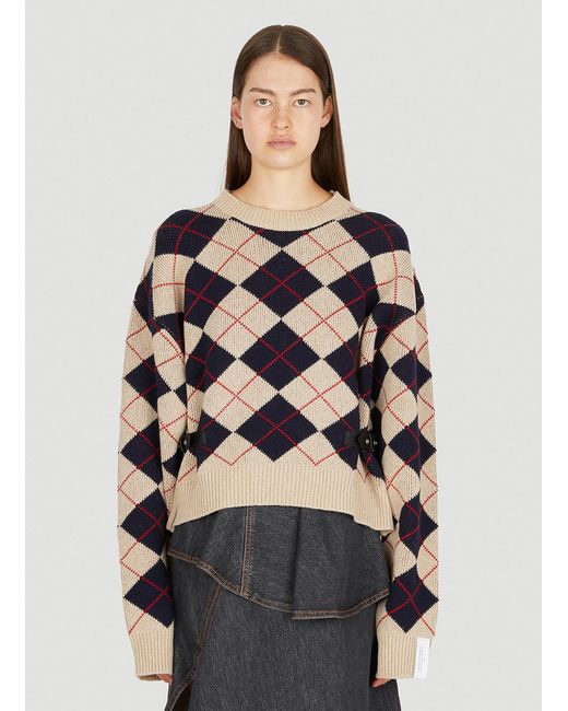 ROKH Argyle Sweater in Natural | Lyst
