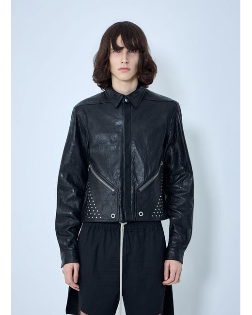 Rick Owens Blue Studded Leather Jacket for men