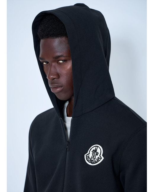 Moncler Blue Zip Hoodie With Logo Patch for men