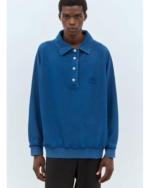 Miu Miu Logo Patch Polo Sweatshirt in Blue | Lyst